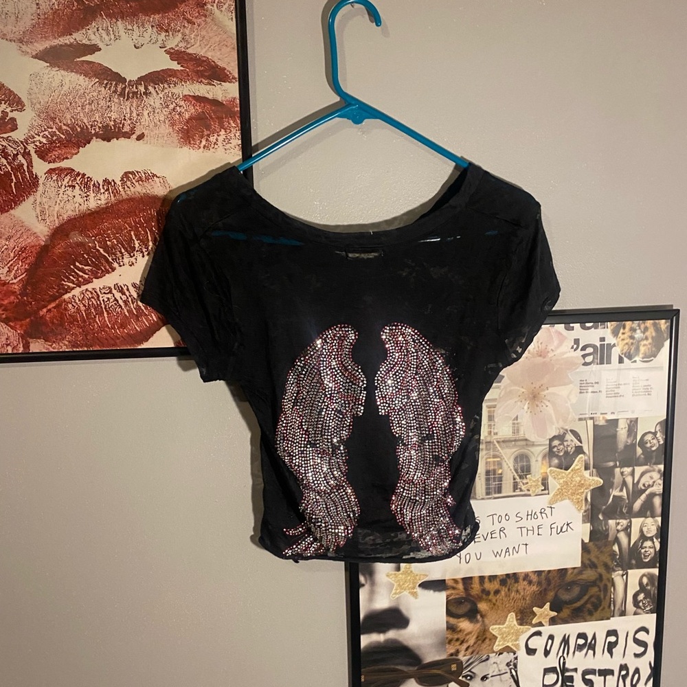 Black Angel Wing Embellished Women's Top